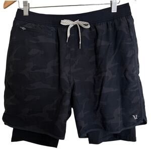 Vuori Stockton Compression Lined Athletic Shorts Black Camouflage Gym/Workout-S